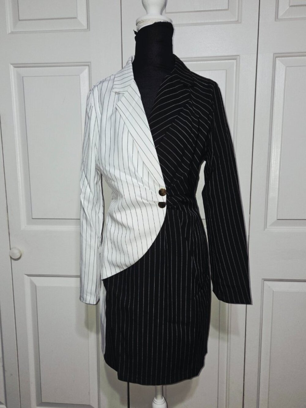 Women's Striped Color block Notched Collar Blazer Dress